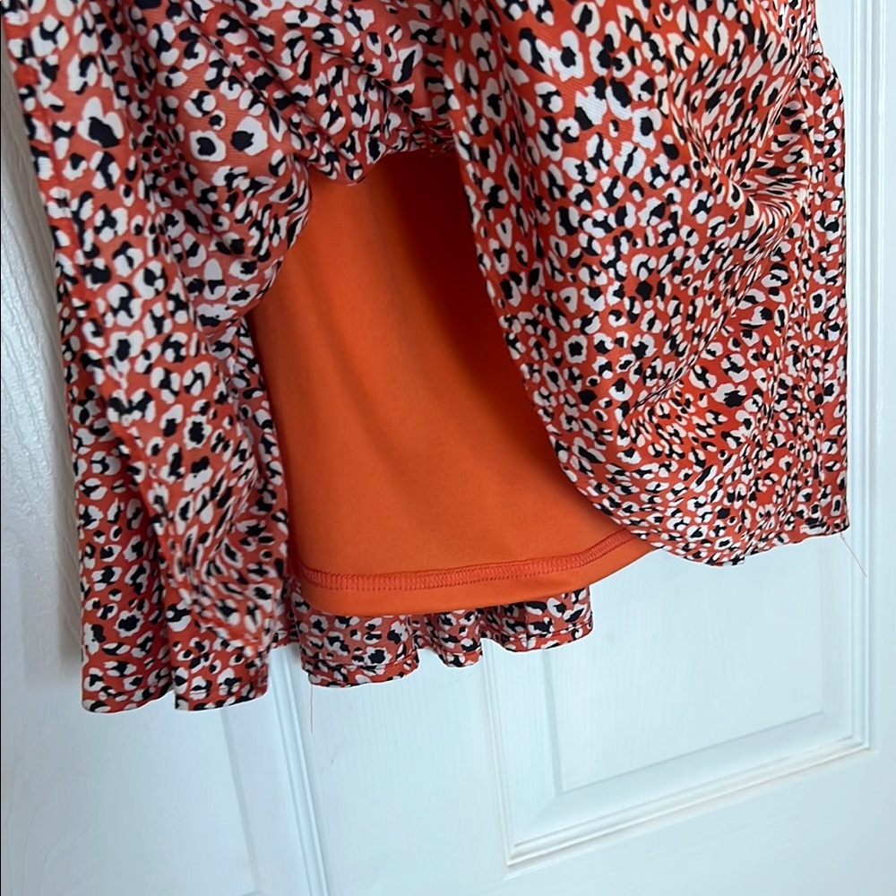 Leopard Orange Mini Skater Skirt with Tiered Design - Picture 4 of 6